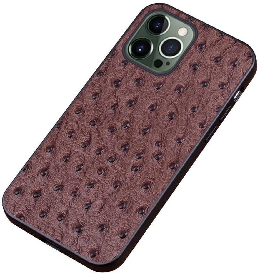 Coque iPhone 12 Pro antichoc marron en cuir d'autruche anti-rayure caméra