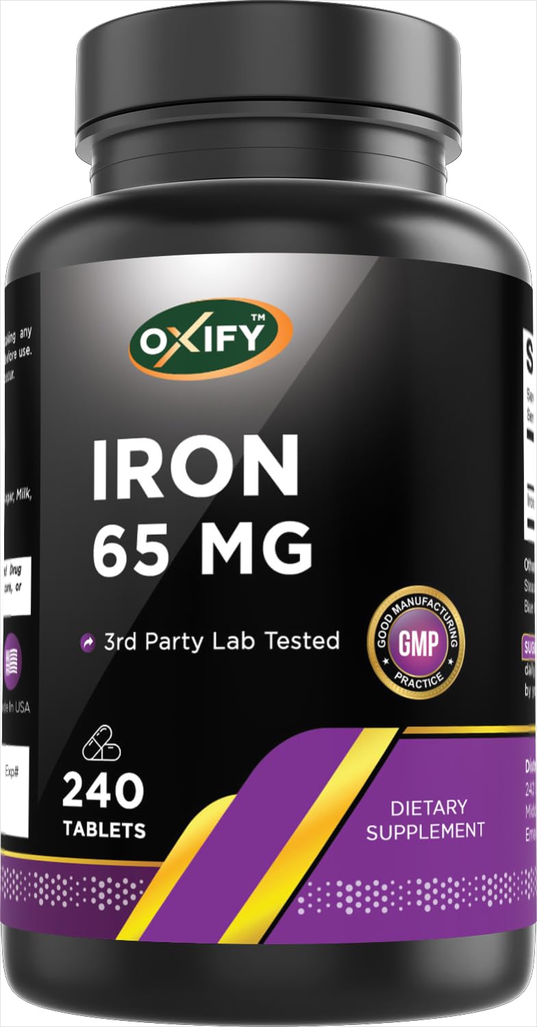 Oxify Iron 65 mg | 240 Tablets | Gluten-Free, Non-GMO | Supplement Made in USA