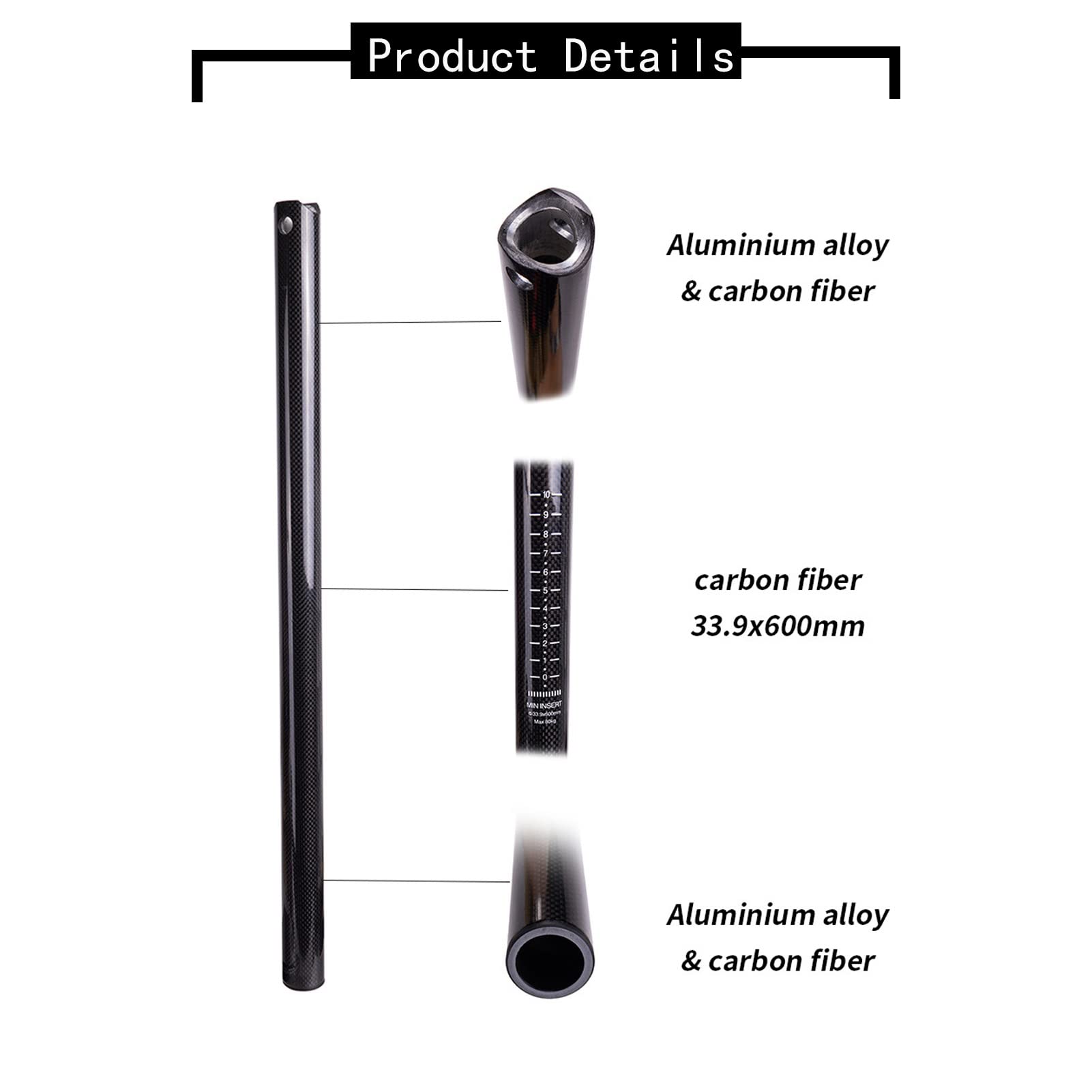Tige de selle de vélo ultra légère en fibre de carbone Noir