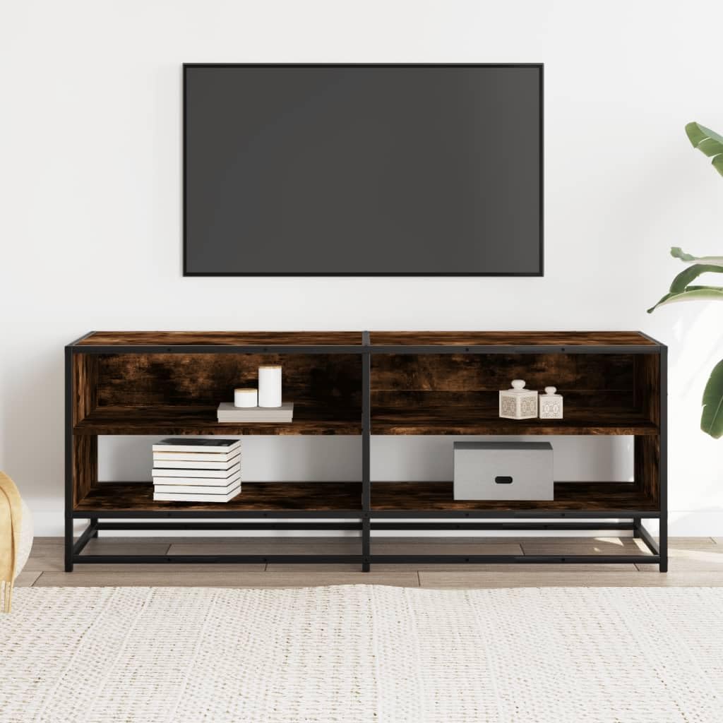 Mobile TV in rovere affumicato, 120,5 x 40 x 46 cm, in legno e metallo, con vano portaoggetti, mobile per il soggiorno per home theater e camera da letto
