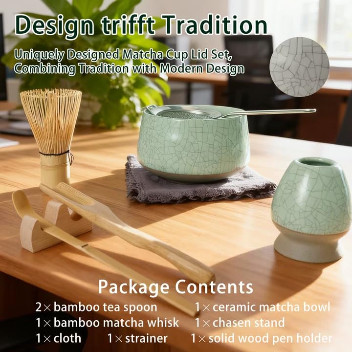 TEANAGOO 7 Stück Matcha Set,Matcha Besen,Grüner Matcha Set