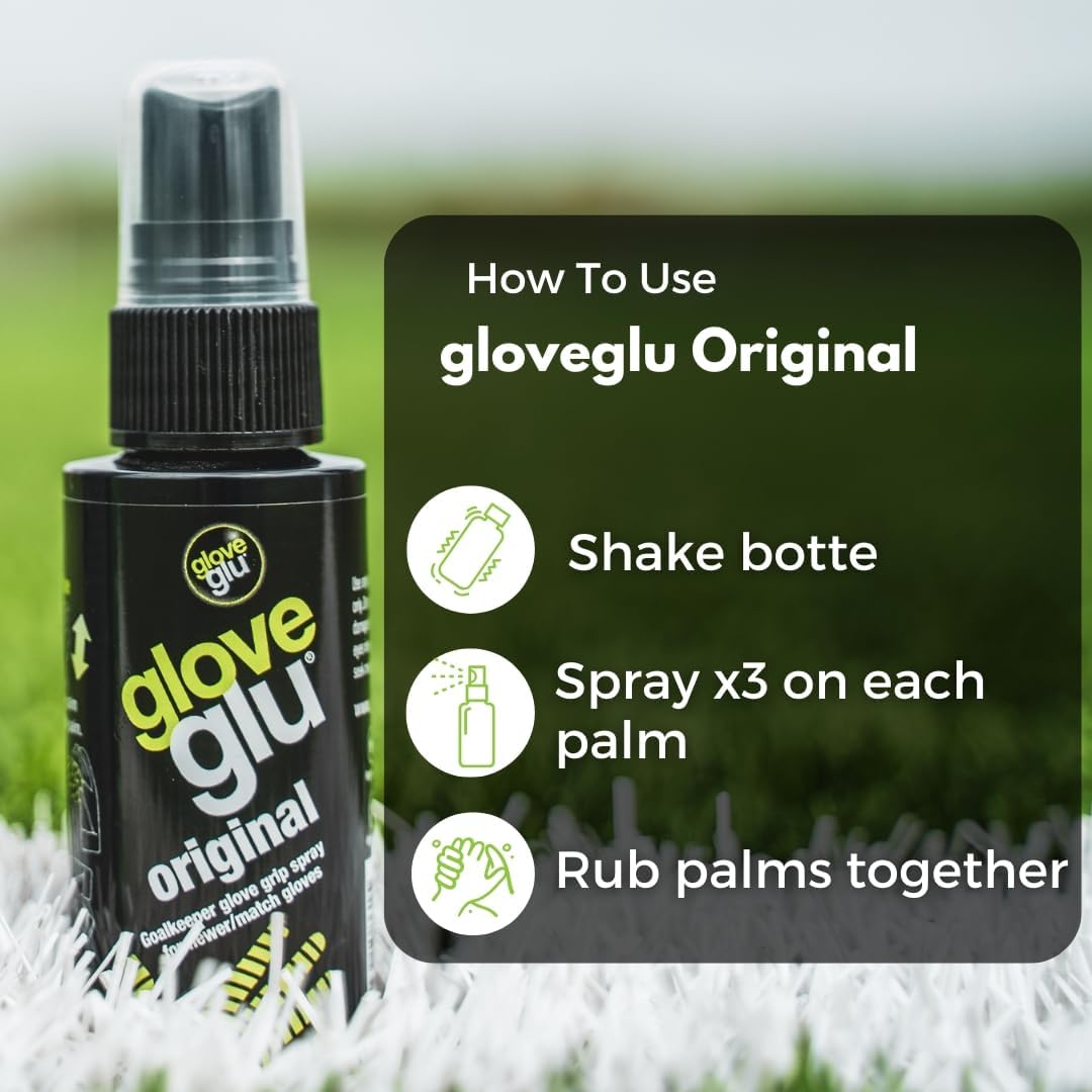 gloveglu Wash 'N' Glu Goalkeeper Glove Spray Bundle. Contains gloveglu 120ml Premium Goalkeeper Glove Wash & Prepare Wash + gloveglu 50ml Original Goalkeeper Grip Spray