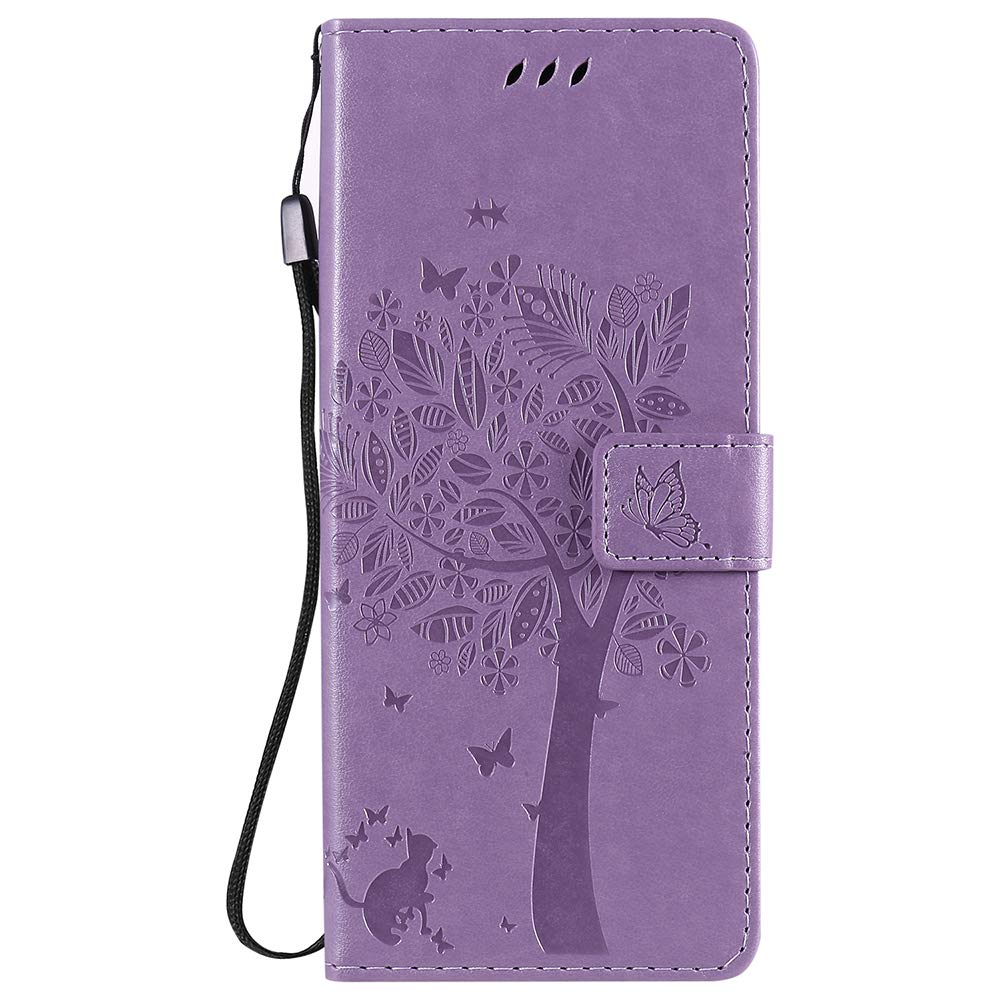 LJP Case for Huawei Enjoy Z, Premium PU Leather 3D Embossed Pattern Stand Flip Magnetic Closure Wallet Cover for Huawei Enjoy Z, With Card Slots and Wrist Strap - Light Purple