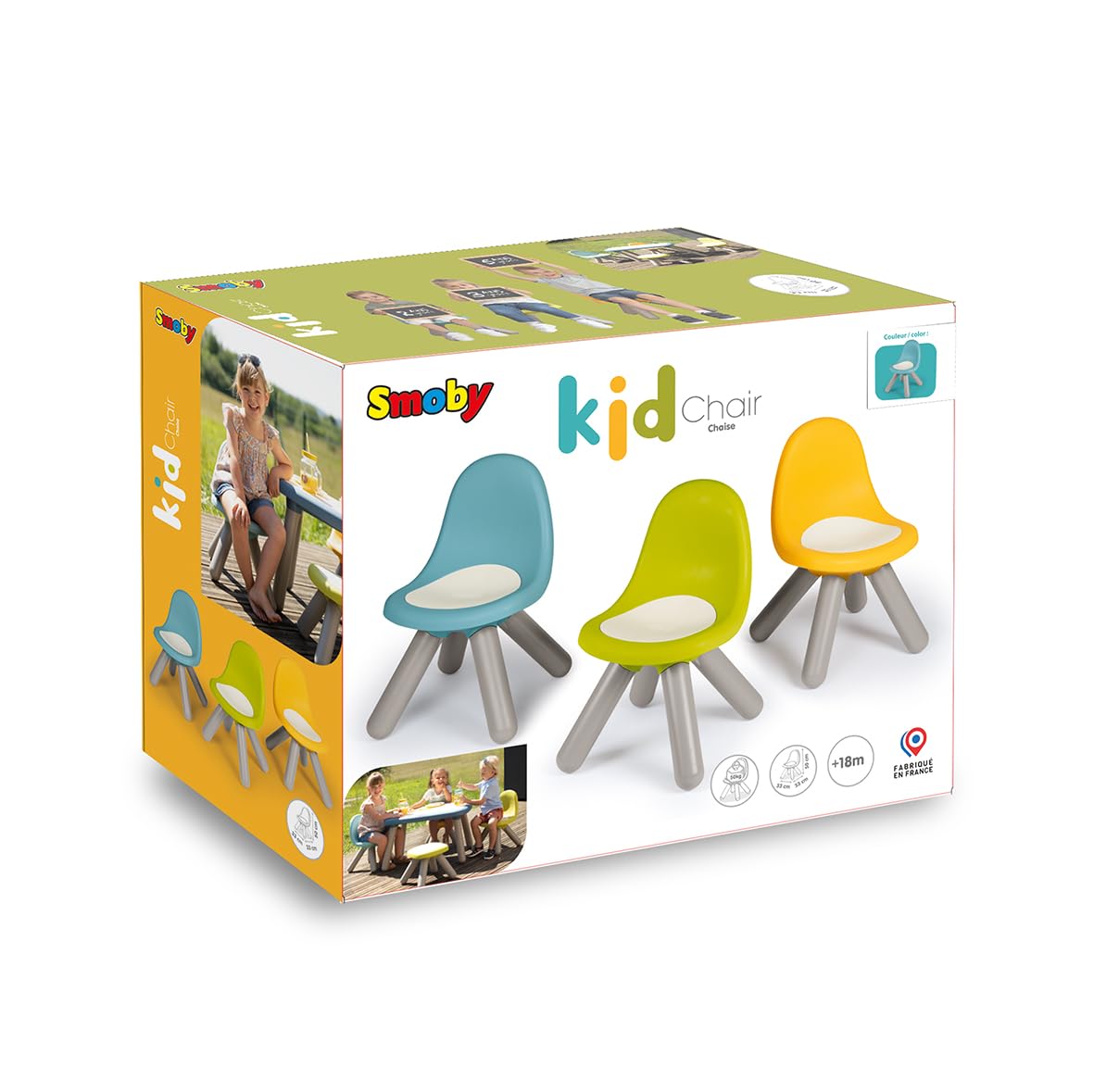 Smoby- Silla Infantil Azul- Línea de Muebles Kid Smoby, Plástico Soplado Resistente a los Rayos UV, Interiores y Exteriores, Patas Robustas, Asiento Cómodo, A partir de 18 meses (7600880116)