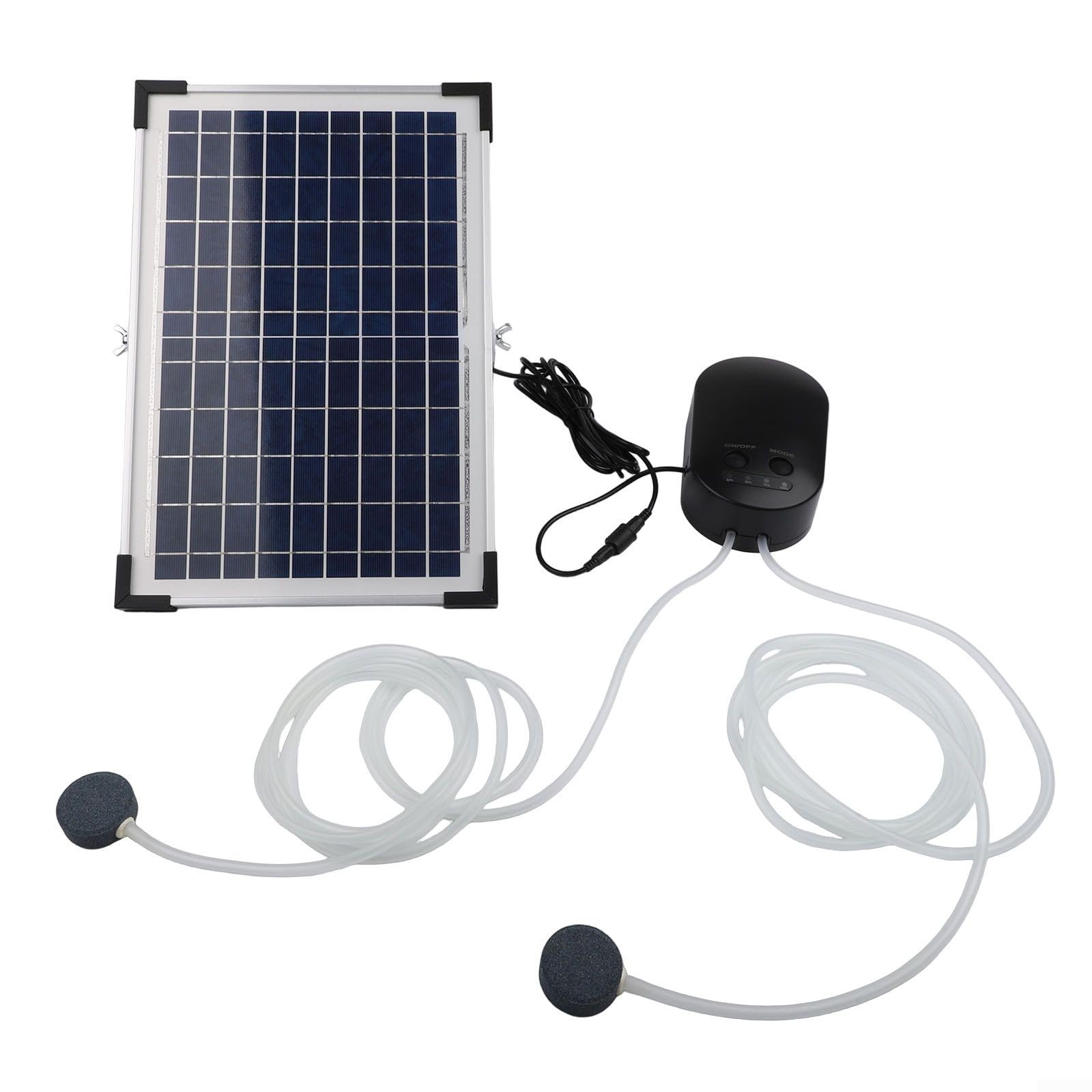 Pompa di ossigeno solare da 15 W, aeratore per acquari con 3 modalità, ricaricabile tramite USB, per batteria di riserva per laghetti, giardino, acqua, kit di pietra, profondità 1 m
