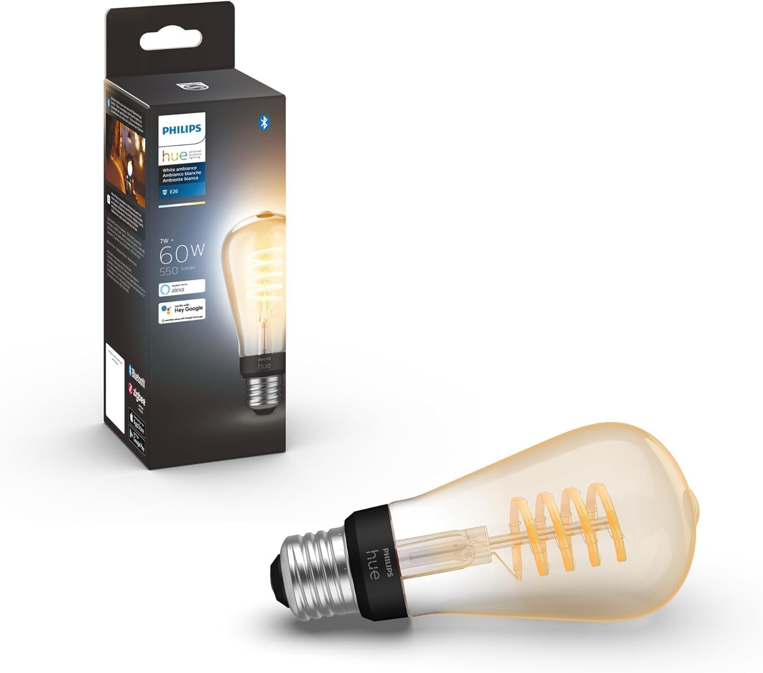 7W ST19 White Ambiance LED Smart Vintage Edison Filament Bulb, Warm - Pack of 1 - E26 - Control with App - Compatible with Alexa, Google Assistant and Apple HomeKit