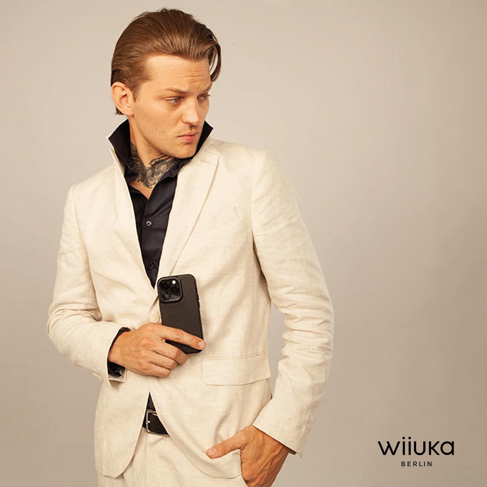 WIIUKA Custodia per iPhone 16 Pro Max, in pelle tedesca, ultra sottile, di alta qualità, colore: nero