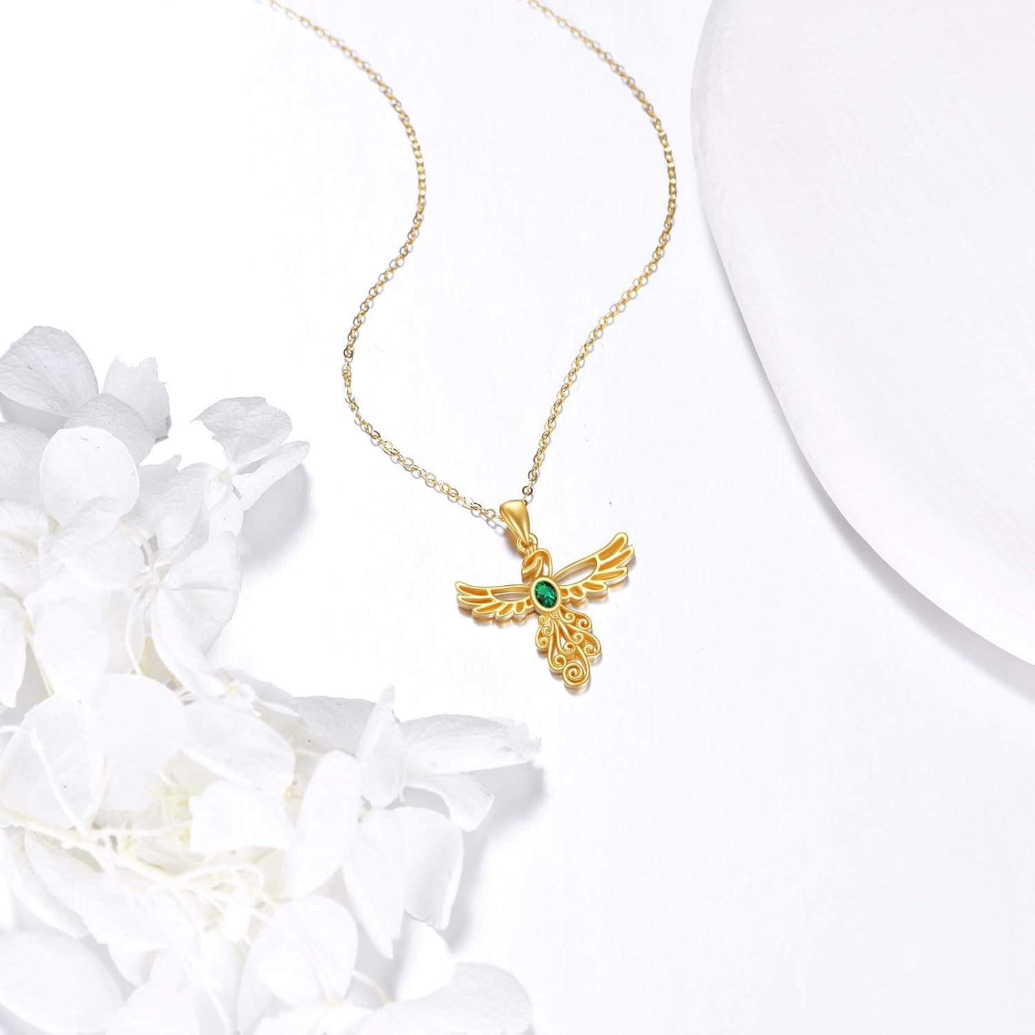 YFN 14K Solid Gold Phoenix Necklace for Women Real Gold Emerald Pendant Nirvana Phoenix Jewelry Gifts - Image 4