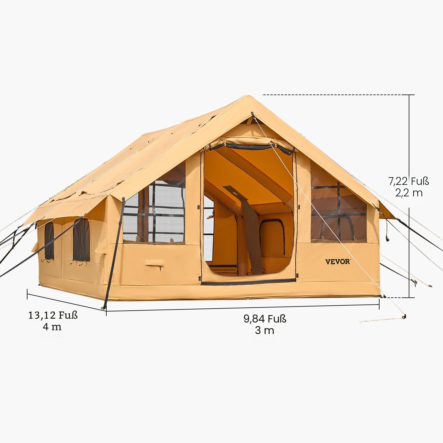 VEVOR Aufblasbare Zelte für Camping, einfach aufzubauen, aufblasbare Campingzelte mit Handpumpe, 300D Oxford 4-Jahreszeiten-Glamping-Zelt mit Herdwagenheber, Aufbewahrungstasche für einfaches