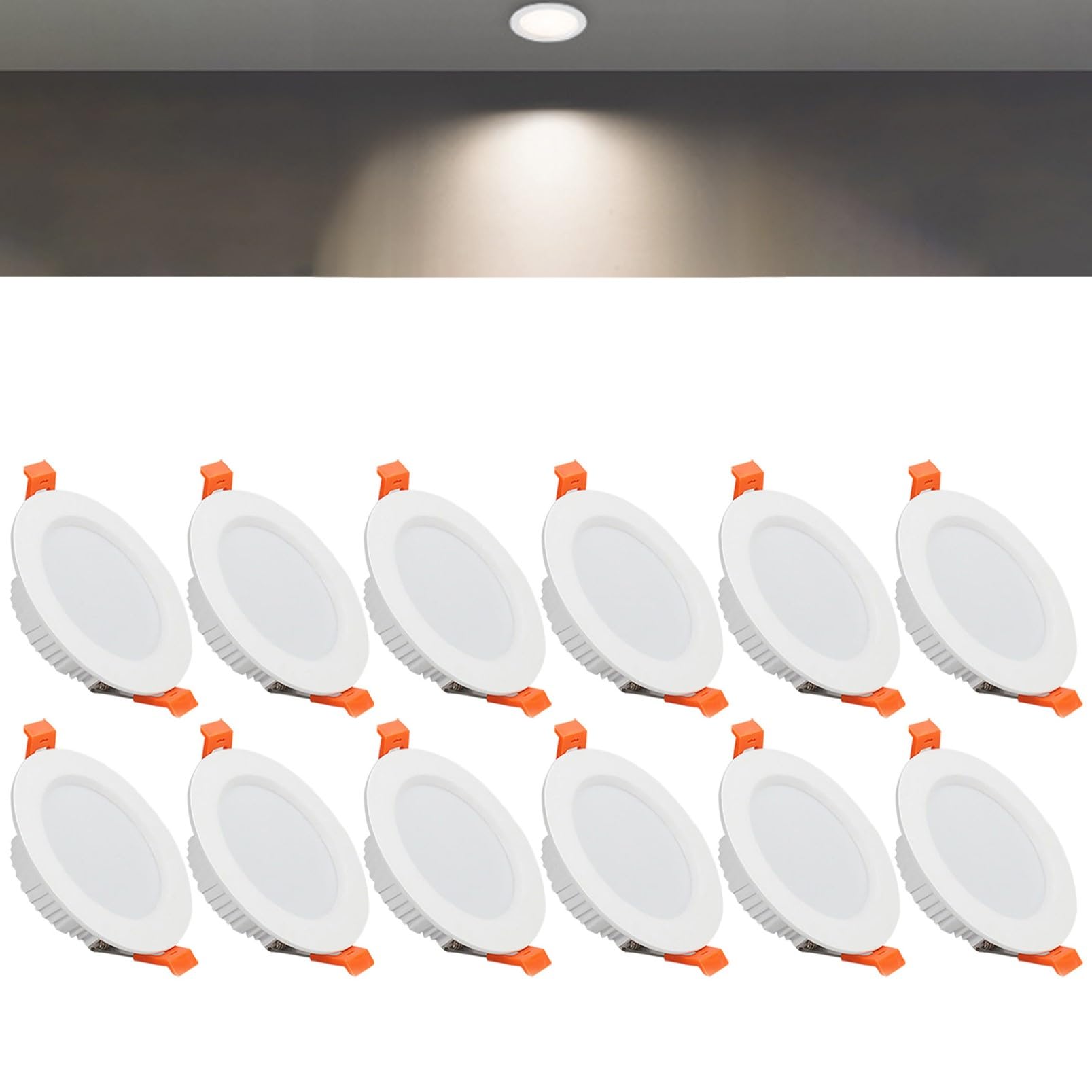 TTiiLoe 7W Round LED Recessed Ceiling Spotlights, 4000K Neutral White Ultra Slim Panel Ceiling Light, Cut Φ80-90mm, AC110-240V Downlights for Hallway Stairwell Showroom, 12 Pack