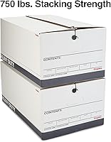 Vista 4 de STAPLES Storage & Filing Box, Heavy-Duty with Handles & String-Button Lid, Letter Size Documents, Stackable, 4-Pack, White/Gray