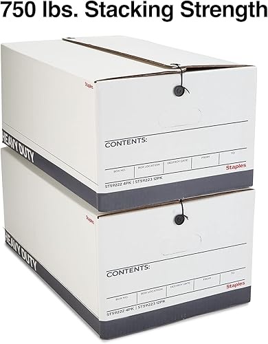 Miniatura 4 de STAPLES Caja de almacenamiento y archivador, resistente con asas y tapa de botón de cuerda, documentos tamaño carta, apilable, paquete de 4,