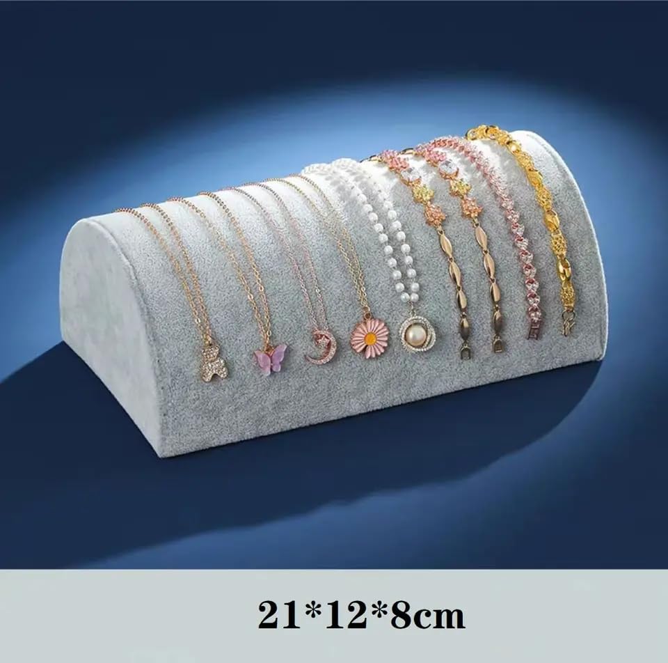 Image of Jewelry Store Counter Oval Necklace Display Rack - Gray Velvet Stand (Grey)