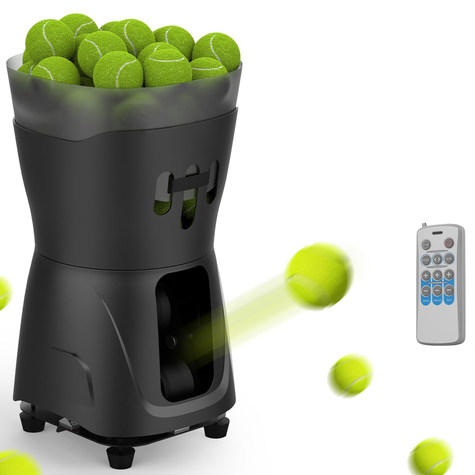 Máquina Pelotas Tenis, Máquina Automática Lanzamiento Tenis con Control Remoto, Lanzador Pelotas Tenis, Capacidad 65 Pelotas, Ángulo Ajustable 20-60°, Velocidad Pelotas 8-60 Km/h, para Entrenamiento