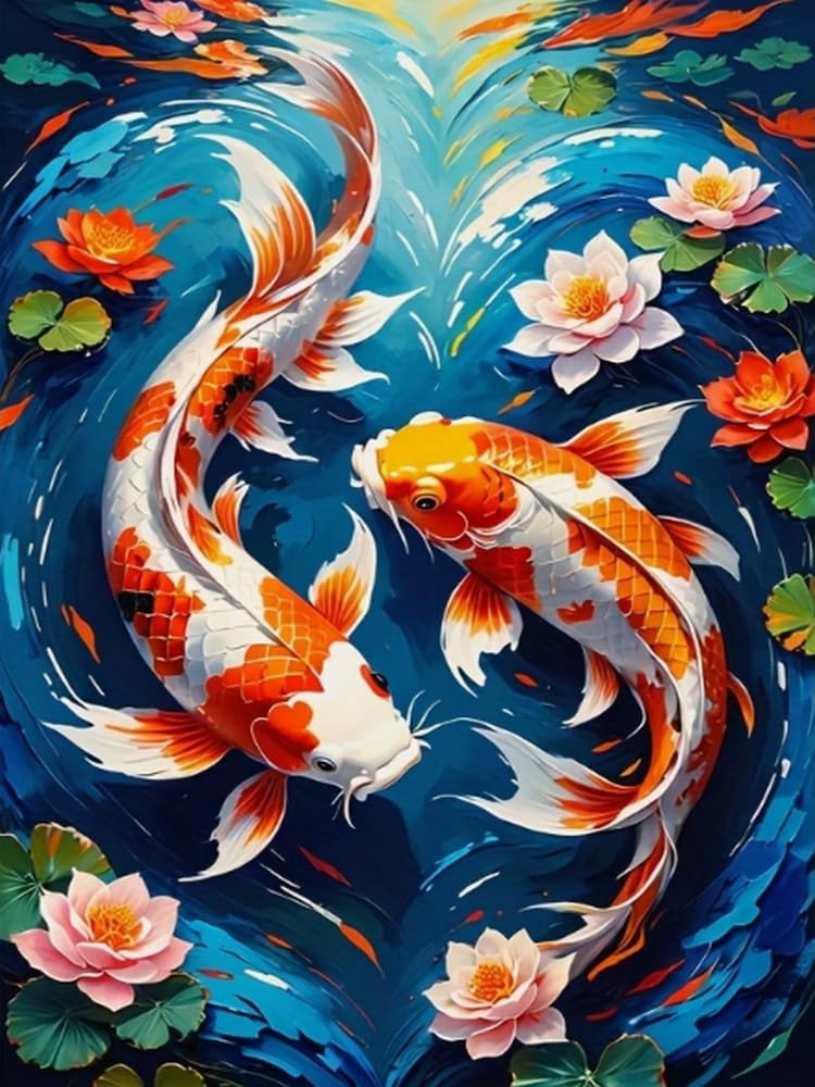 Brennora Stamped Cross Stitch Kits for Adults Koi Fish 11CT Counted Cross-Stitch Embroidery Patterns Beginners Home Decor 16x20 inch