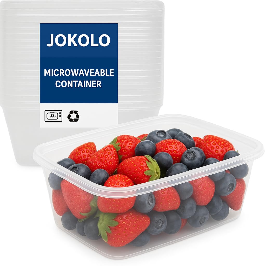 JOKOLO Ltd 10x500ml Plastic Microwave & Freezer Safe Food Containers with Lids- BPA-Free, Reusable,Takeaway Containers -Catering Grade Food Storage Boxes for Home&Business (Plastic 500ML, 10)