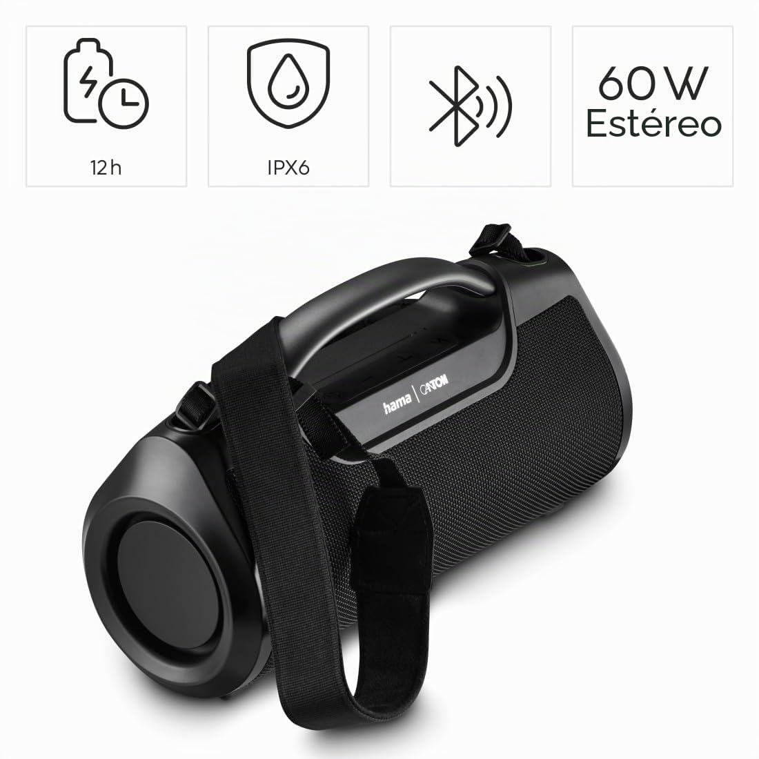 Hama | Altavoz Bluetooth Resistente al Agua IPX6 y Sonido 60W - Negro | Altavoz inalámbrico Potente, Función Power Pack, 12h autonomía, TWS, Ecualizador