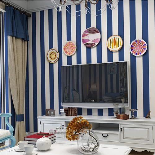 Q QIHANG Papel tapiz autoadhesivo moderno, simple, a rayas azules y blancas rosadas, no tejido, para sala de estar, dormitorio, fondo de televisión,