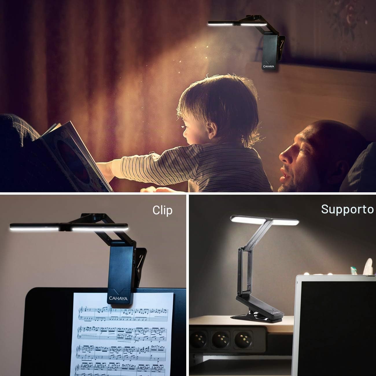 CAHAYA Lampada LED per Leggio Clip-On Ricaricabile Luce per Leggio Musicale con Pinza 10 LED Luminoso Luce Pieghevole Senza Filo Portabile 2 Modalità Dura 6 Ore Modello CY0240