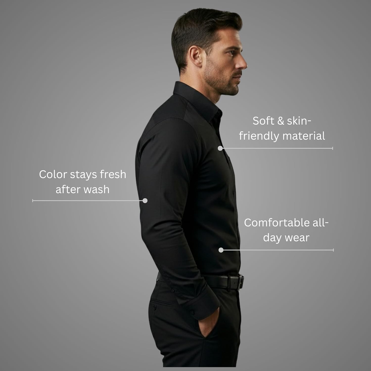 Men's Shirts Cotton Blend Solid Long Sleeve Formal Shirt Business Casual Button Down Shirts - Image 5