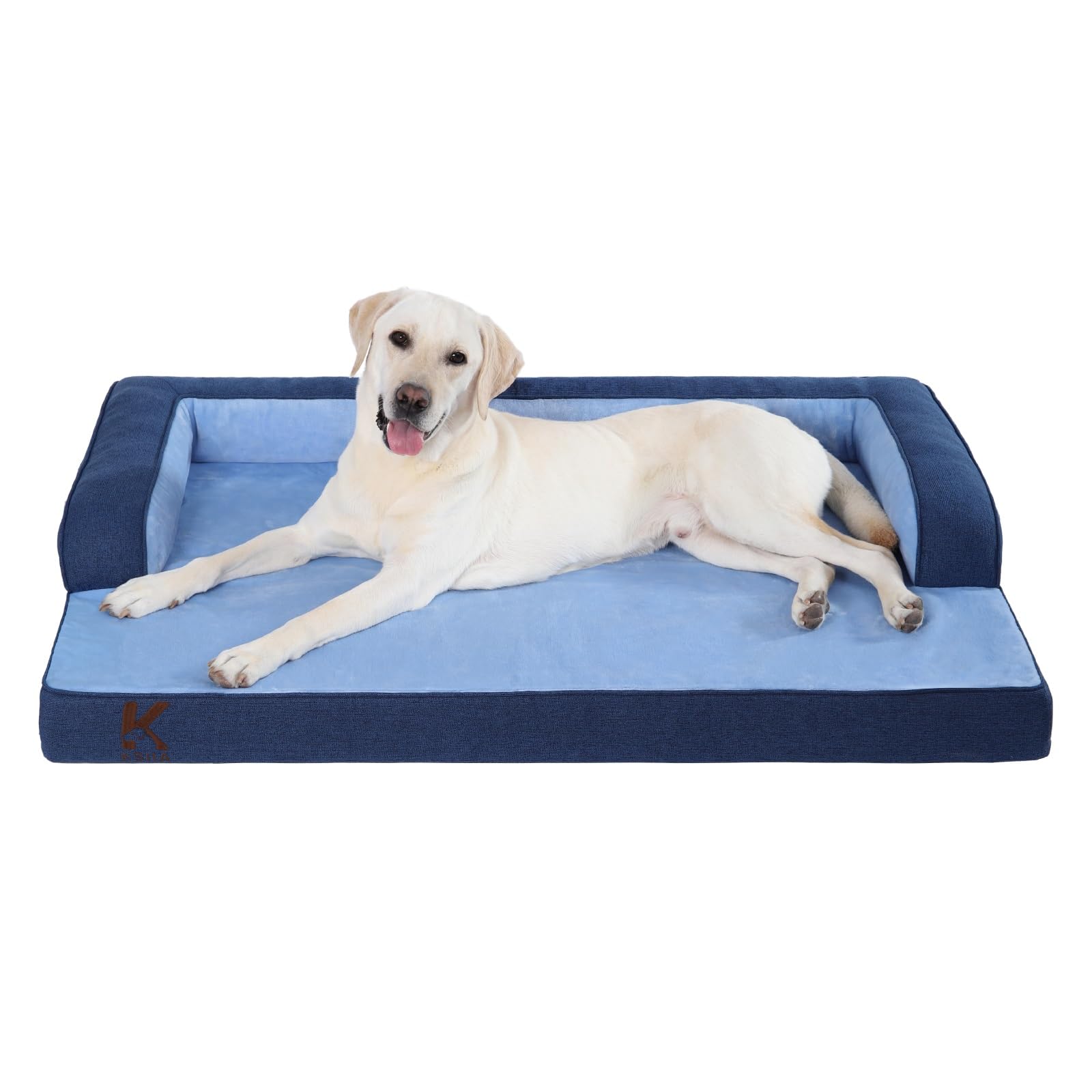 KSIIA Cuccia Cane Interno Cuscino Cane Sfoderabile e Lavabile, Ortopedica e Impermeabile con Base Antiscivolo, Con Cuscino a Forma di U, Blu, 104x68x17cm