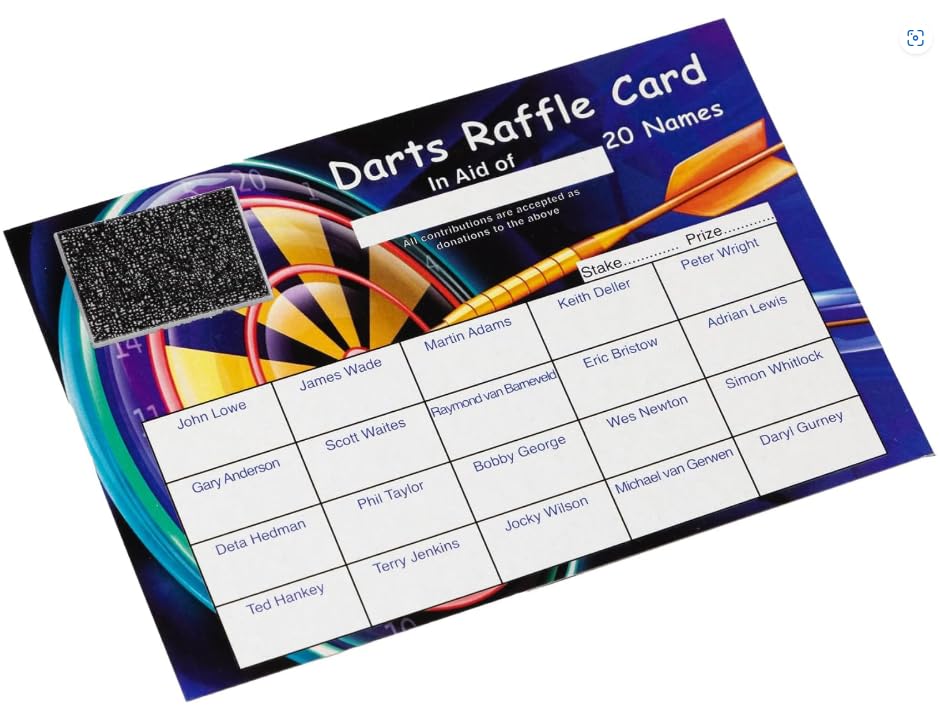 Crystals Club Supplies 50 Darts Fundraising Scratch Card, 20 Spaces