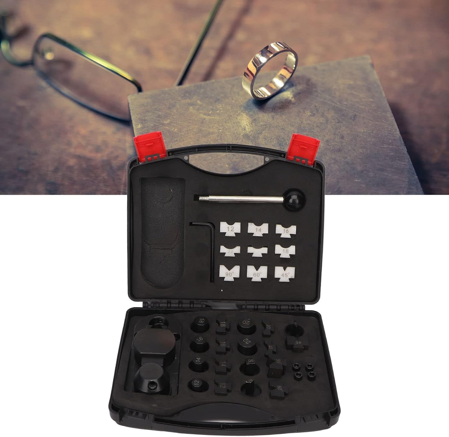 Herramienta dobladora de anillos para la fabricación de joyas, dobladora de anillos de acero de alta dureza con formador de nailon, medidor de anillos de metal blando