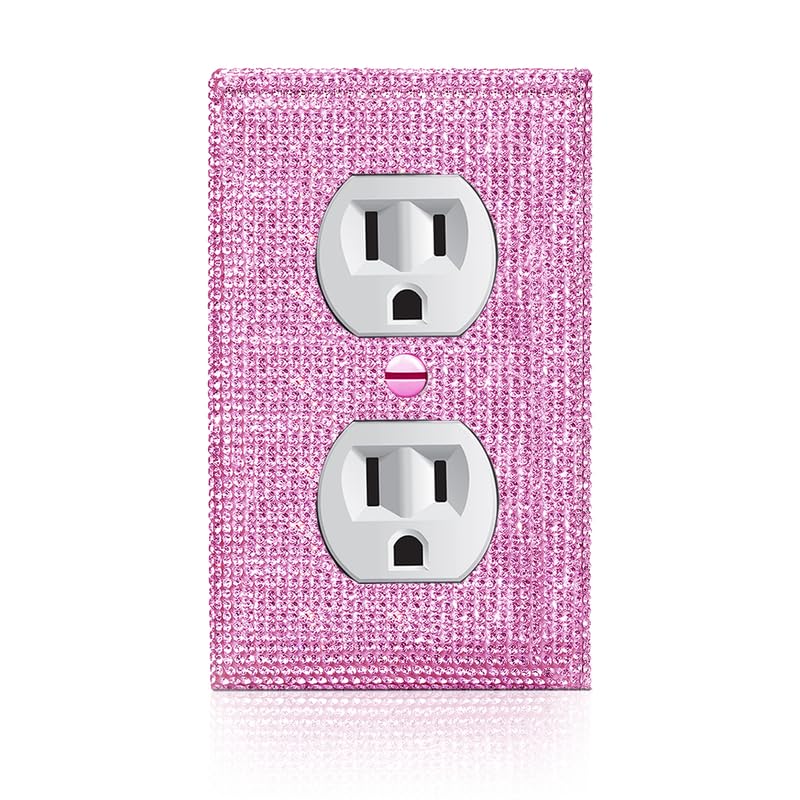 Image of Shiny Pink Rhinestones Double Hole Outlet Light Switch Plate Decorative Outlet Covers Light Switch Cover Rhinestones Outlet Covers Wall Plate