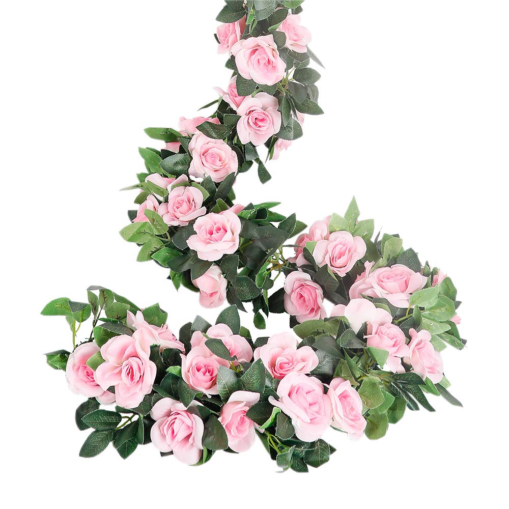 LESING Rosen-Girlanden, künstliche Rosenranken, 4 Stück, künstliche Seidenblumengirlanden mit grünen Pflanzen, Hochzeit, hängende Blumenranken, Girlanden für Zuhause, Bogen, Gartendekoration