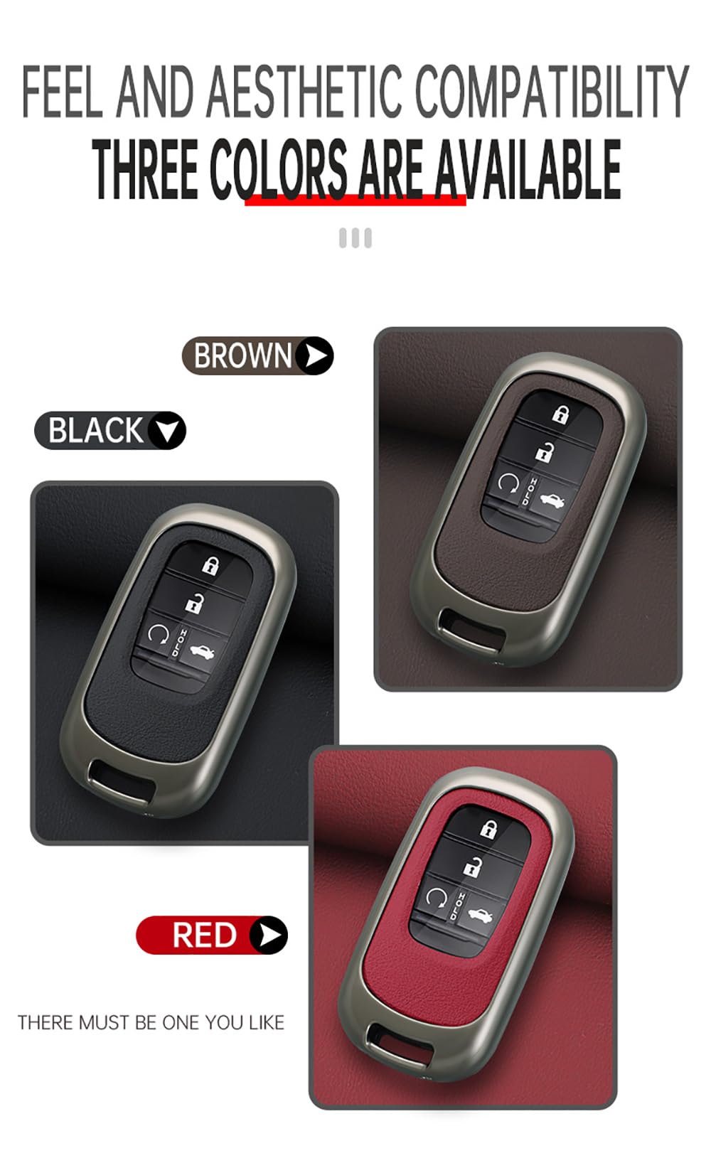 HIBEYO Coque de clé de Voiture Intelligente - Convient pour Honda Vezel CR-V Jazz Civic HR-V - 3 Boutons (Rouge