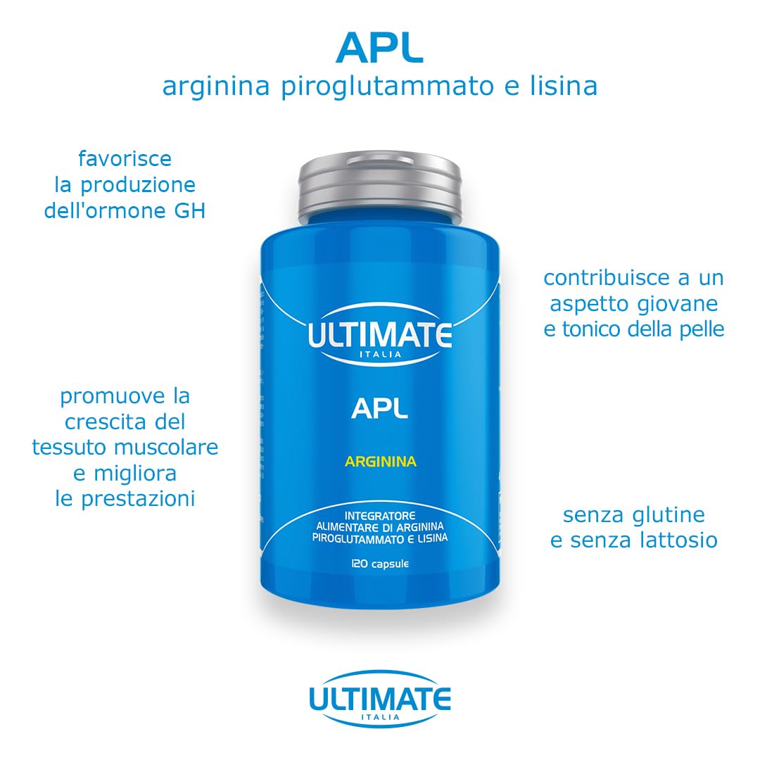 Apl - stimola l'aumento del GH ormone della crescita - arginina piroglutammato e lisina - 120 compresse - Ultimate Italia.