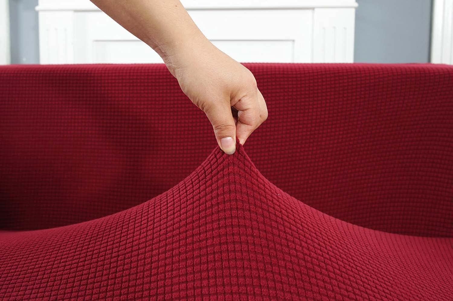 Stretch Sofa Cover for 1/2/3/4 Seater & L-Shape Couches - Solid Color Pet-Friendly Slipcover with Anti-Slip Elastic Bottom, Machine Washable Furniture Protector (Red, 1 Seater)