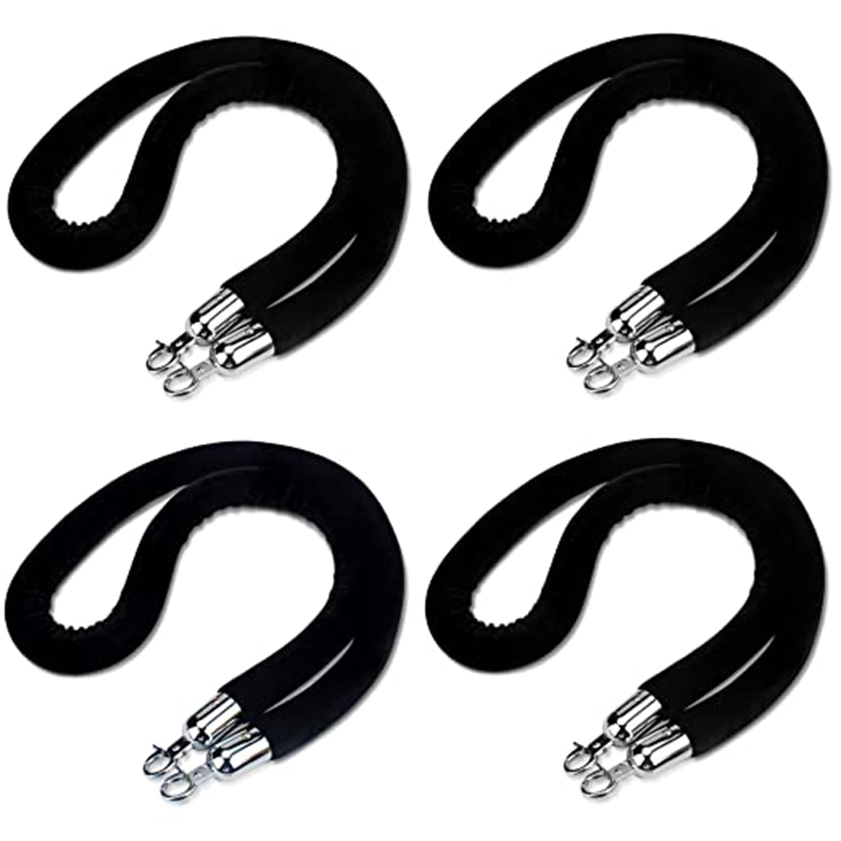 Aioneer 6Ft Velvet Rope With Silver Hooks, Premium Safety Crowd Control Barrier, Stanchion Queue Divider For Hotels, Events, And Exhibitions, 4-Pack, Elegant Visitor Guidance-4 Pack-4.9ft/150cm