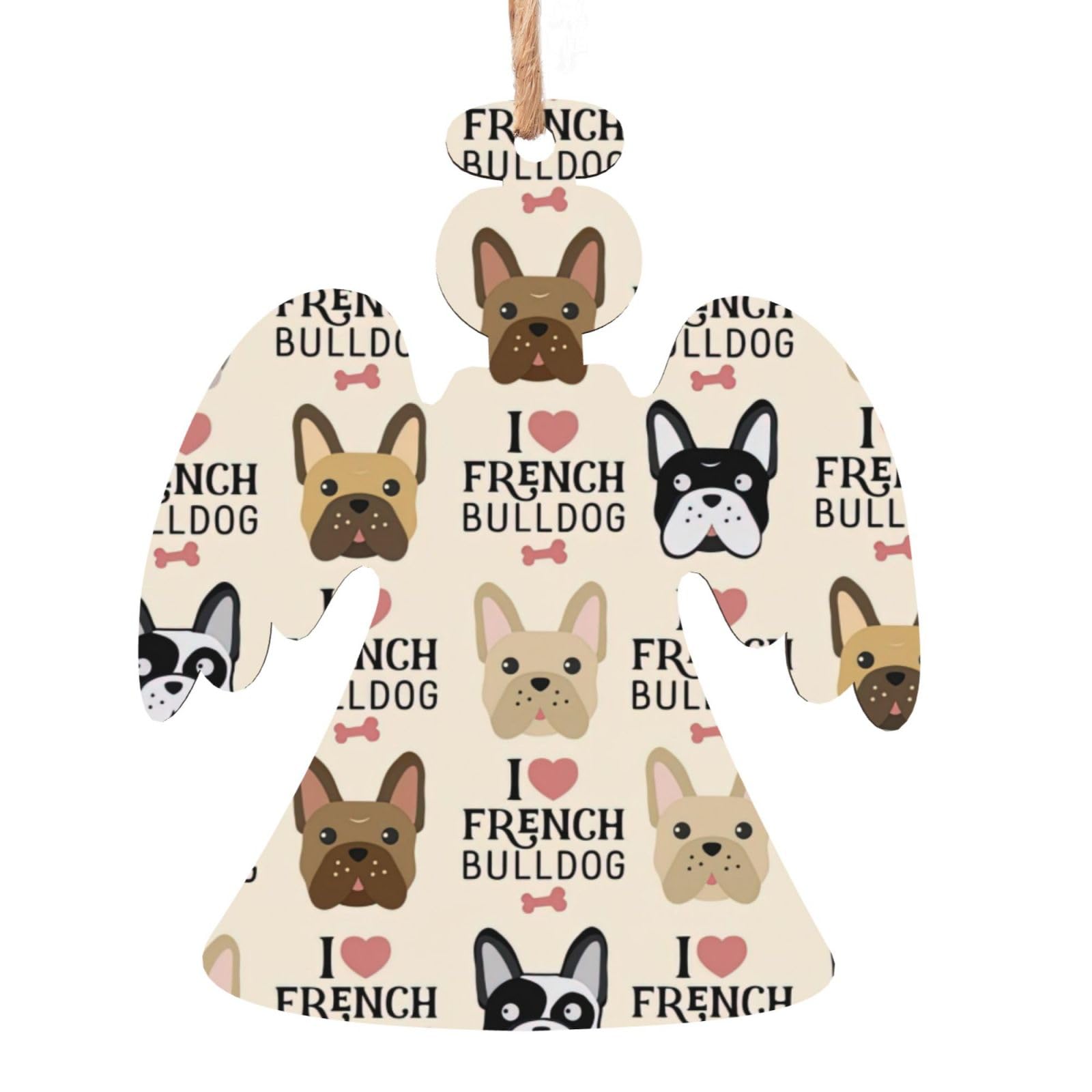 Adornos de madera con estampado de perro francés para árbol de Navidad, regalo para fiesta en casa