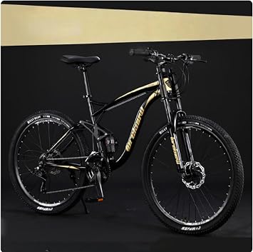 WGM24/26" Mountain Bike Internal Wiring Frame Low Span 30 Speed Full Suspension Mountain Bike Mechanical Disc Brake Trails MTB Adult Men Women Beginner Woodland Road Down Stairway Bicycle Suitable for Height Over 160cm 26"/24 Speed/Spoke Wheel, Black