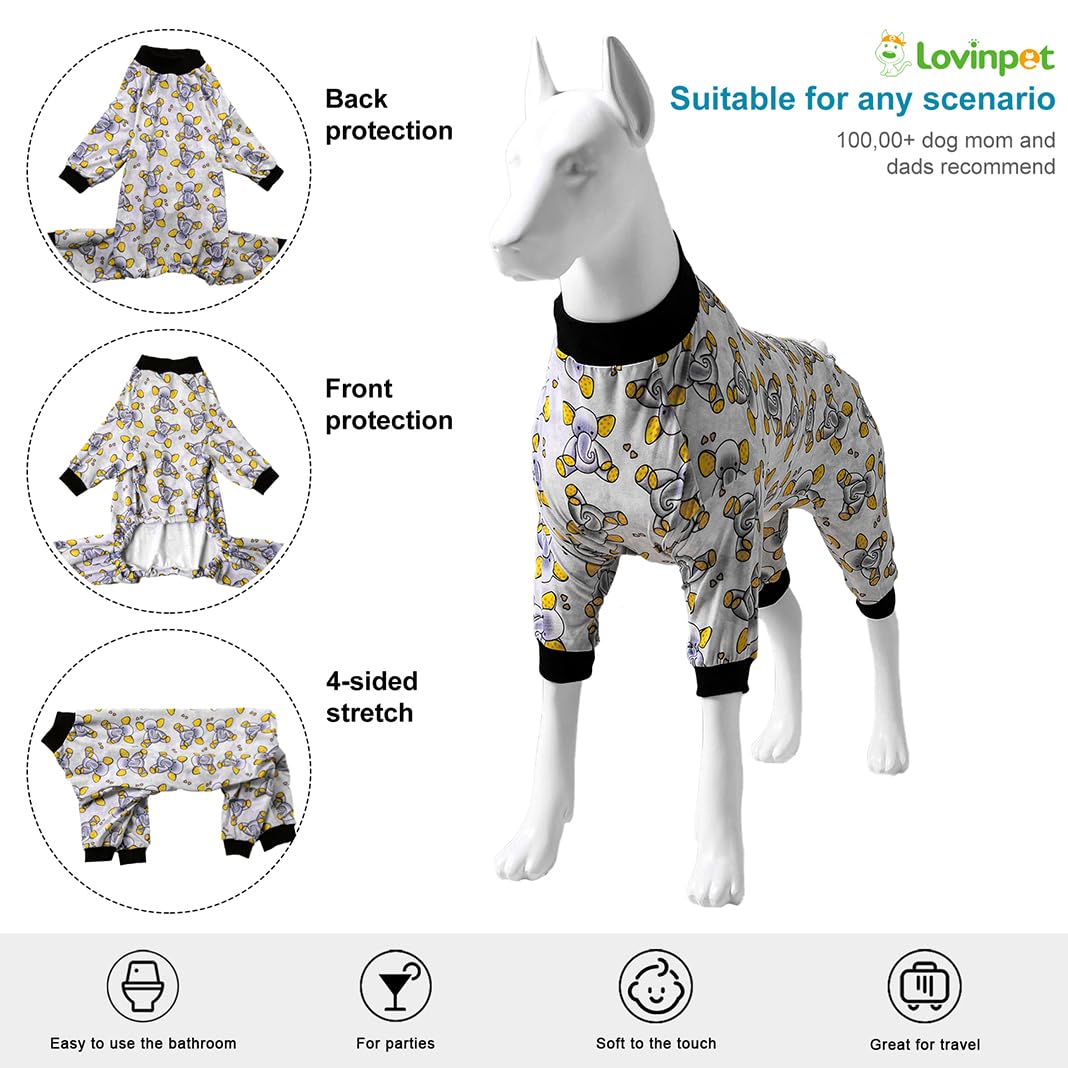 LovinPet Big Dogs Pajamas Clothes, Sleepytime Elephants Print, Pajamas for Pitbulls Post Surgery Dog Shirt - Image 2