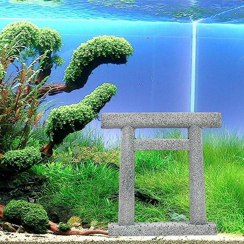 Image of livelyfish Japanese Fish Tank Decorations Asian Aquarium Decor Torii Gate Ornament Japanese Shrine Oriental Pagoda Aquarium Sandstone Bridge Statues Betta Fish Decorations for Tank, S3