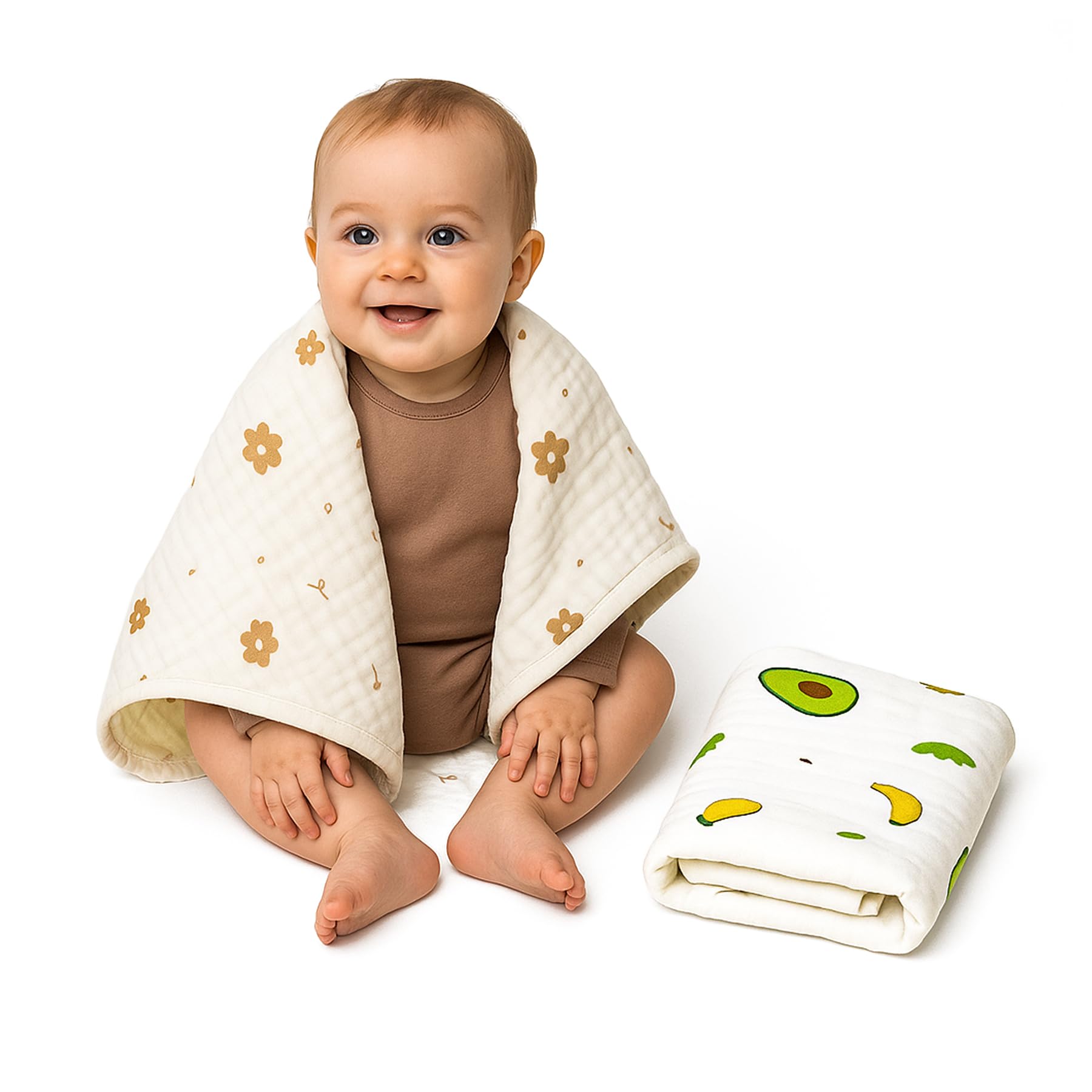 Koochie-Koo Muslin Towel for Baby 500 GSM 100x50 cm Pack of 1 | 6 Layer Soft Cotton Bath Towel for Newborn Multipurpose Use as Burp Cloth, Bib, Napkin, Gifting Super Absorbent & Skin-Friendly White-image-39