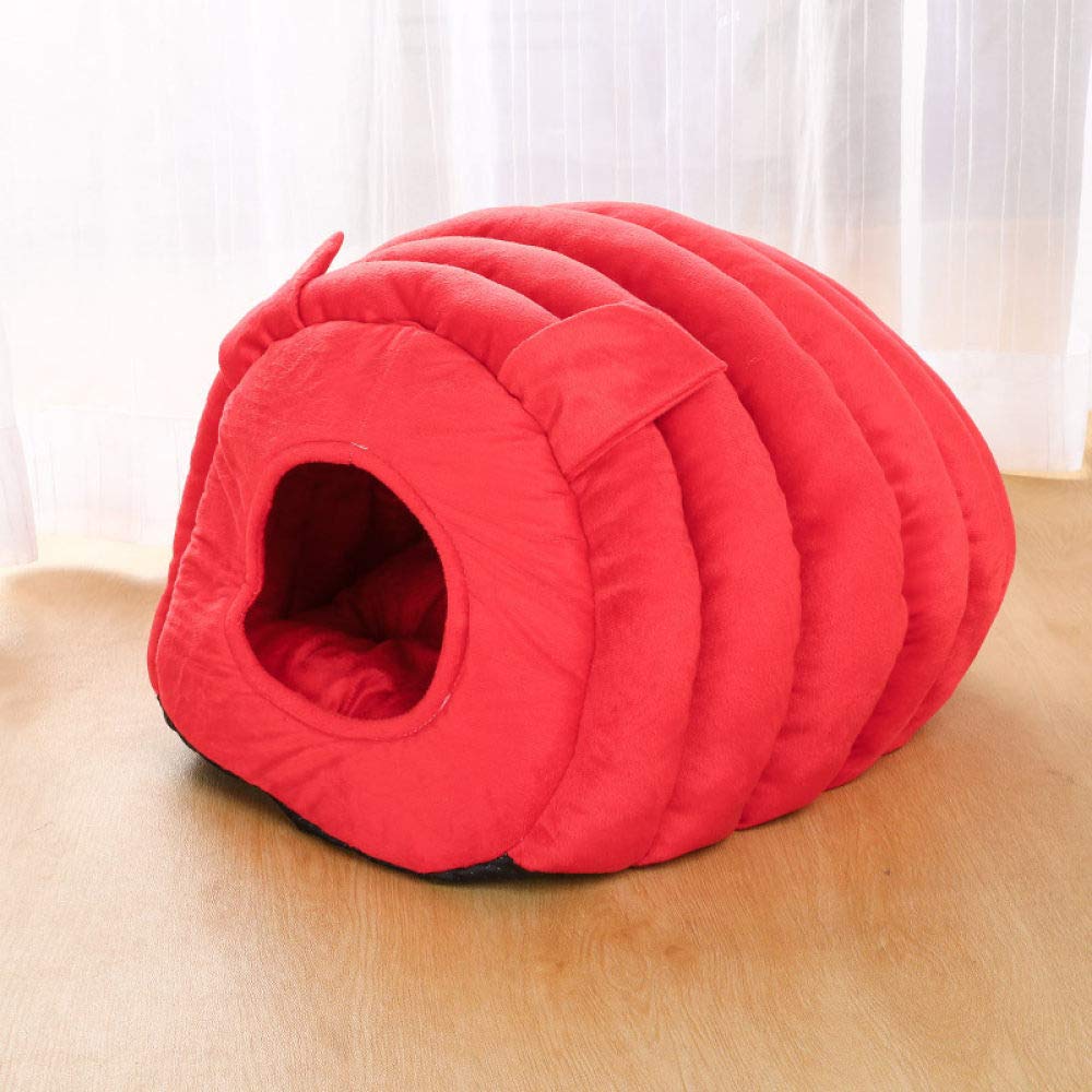 Lit pour chat et petit chien rouge S - Cave peluche forme caterpillar mignon