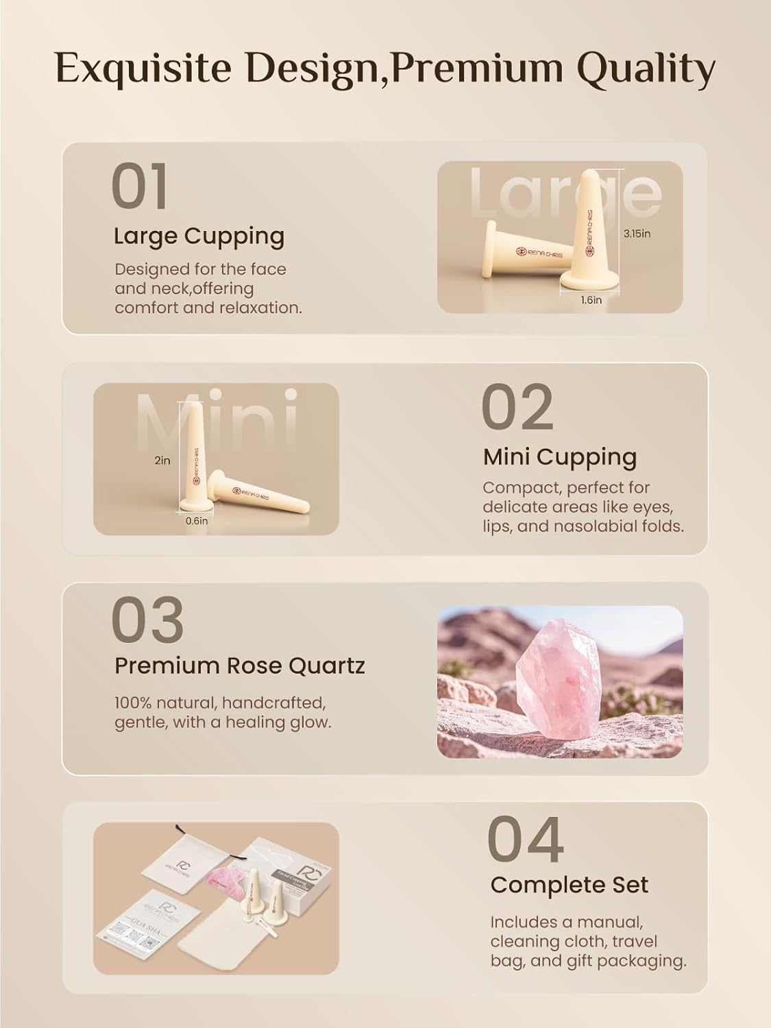 Rena Chris Facial Cupping Set & Gua Sha Facial Tool - Silicone Cupping Set & Rose Quartz Gua Sha Stone - Face Cupping Therapy Set for Natural Skin Care, Puffiness, Lip Plumping(Pink) - Image 5