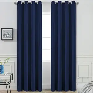 Yakamok Blackout Curtains Room Darkening Thermal Insulated Window Panels,Solid Grommet Top Drapes for Bedroom/Living Room(52Wx90L, Navy Blue, 2 Panels)