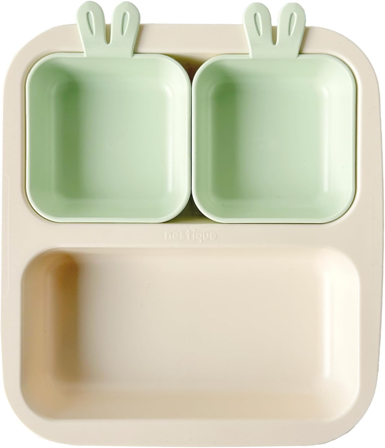 NESTIQUE Rabbit Mini Plate for Baby & Toddler Plate | BPA-Free Kids Dinnerware | Divided Design | Heat Resistant Microwave and Dishwasher Safe (Peach Fuzz)