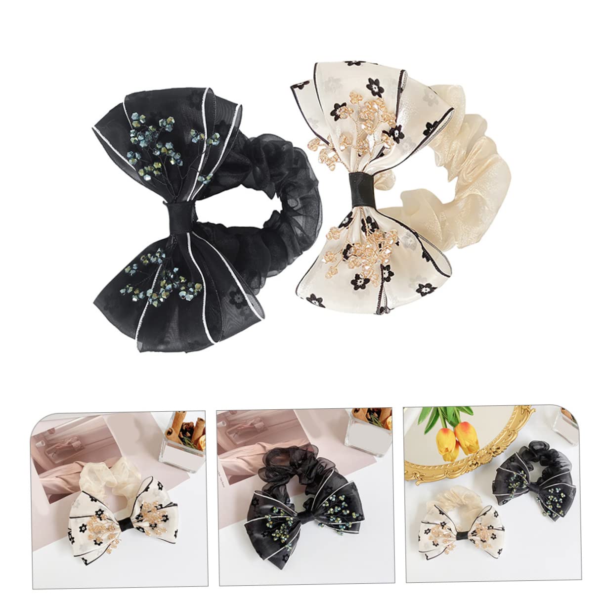 MAGICLULU 5 Sets Haarspangen Mit Schleife Haarband Haarseile Satin-haargummis Stilvolles Haar-accessoire Für Frauen 2 Stück * 5