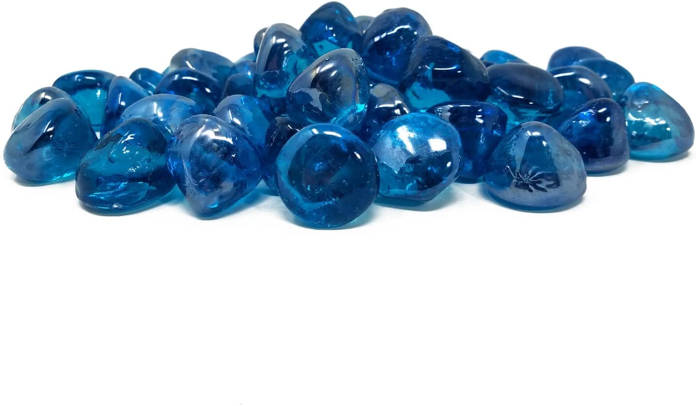 Golden Flame 20 Pound Fire Diamonds | 1 Inch Rocks | Natural Gas or Propane | Fire Pit, Table, and Fireplace | Indoor or Outdoor | Brilliant Jewel-Like Color | Caribbean Blue Reflective