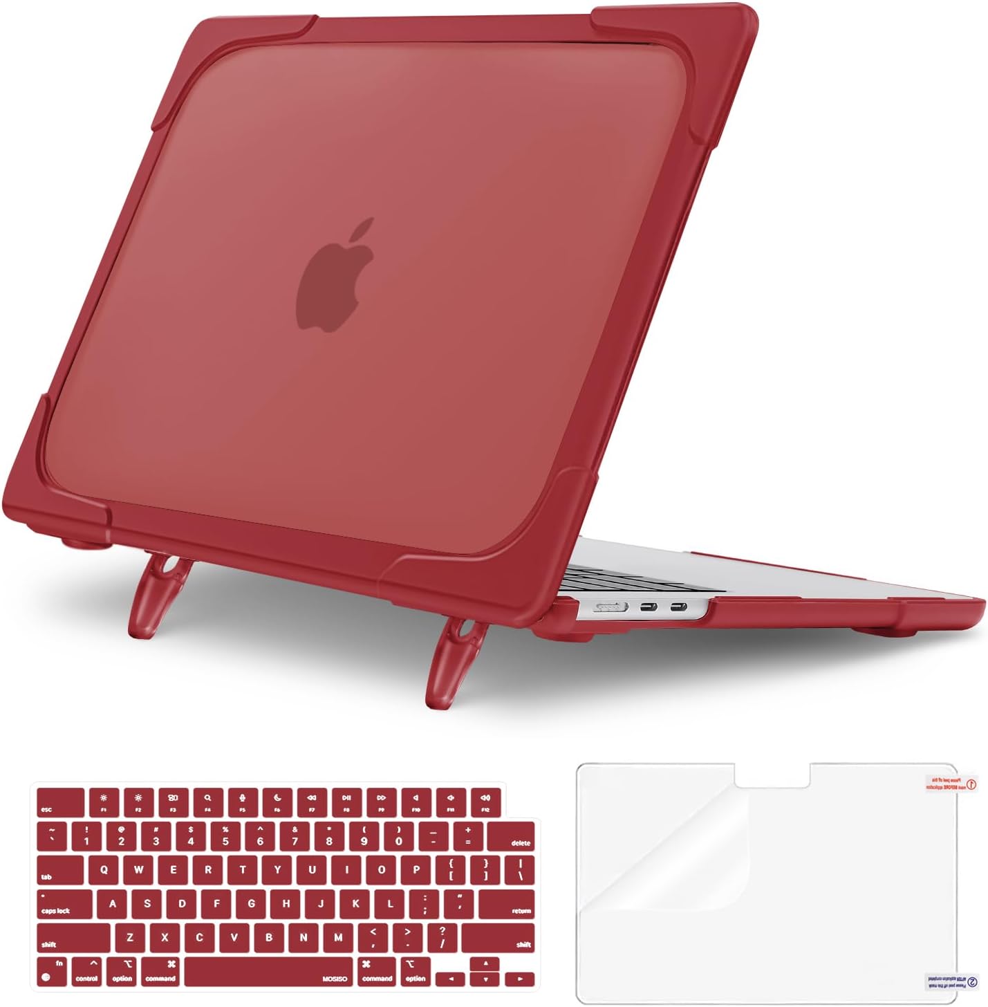 MOSISO Compatible with MacBook Air 13 inch Case M5 2026 M4 2025 M3 M2 2024-2022 A3449 A3240 A3113 A2681, 3 in 1 Kit Heavy Duty Hard Shell with Fold Kickstand for MacBook Air 13.6 inch Case, Red