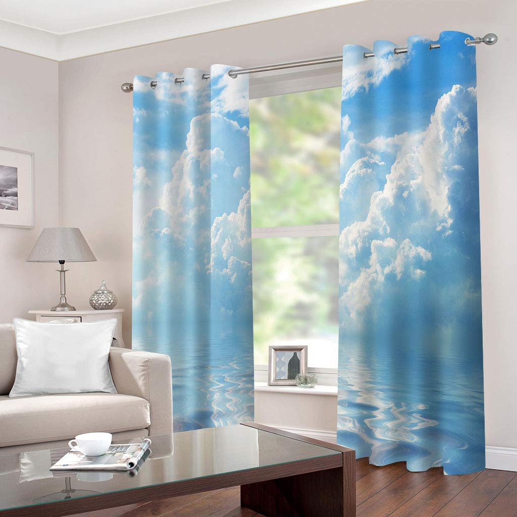 Rideaux Et Draperies Intérieurs 3D Ciel Bleu Nuage Blanc Paysage Motif Rideau Occultant À Oeillets Decoration Salon Chambre Maison pour Enfant Adulte 2 Pièces 280x160Cm Design Moderne Imprimé