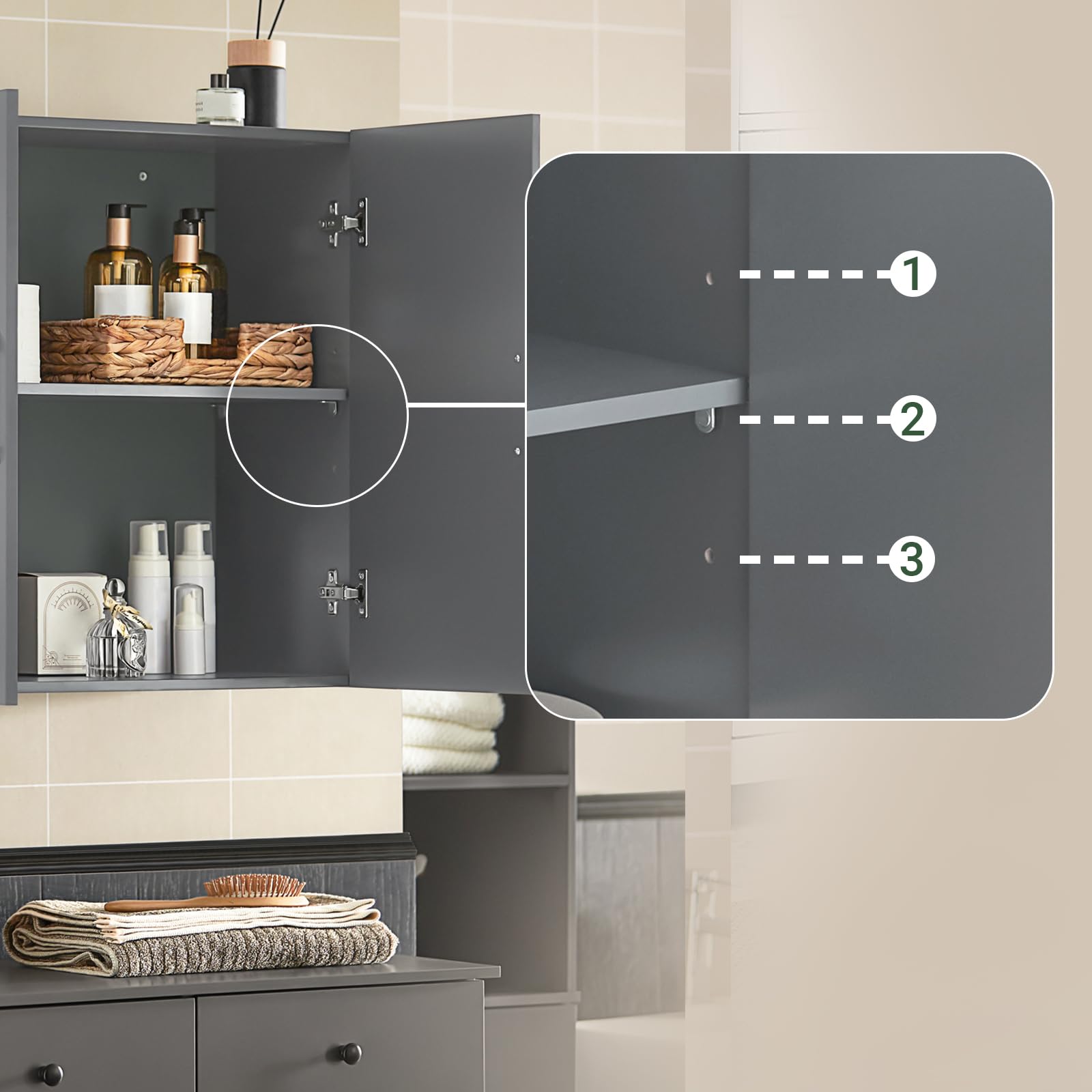 SoBuy 吊り戸棚 壁面収納 壁掛け棚 幅40*奥行21*高さ76cm 可動棚 木製