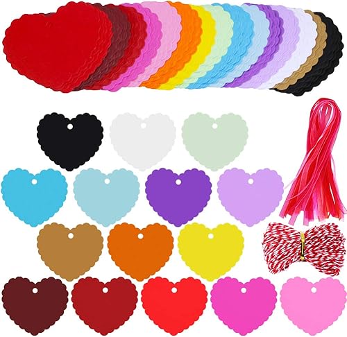 Supla 120 etiquetas de regalo de 15 colores para el día de San Valentín, diseño de corazón ondulado, con agujeros para recuerdo, papel en blanco,