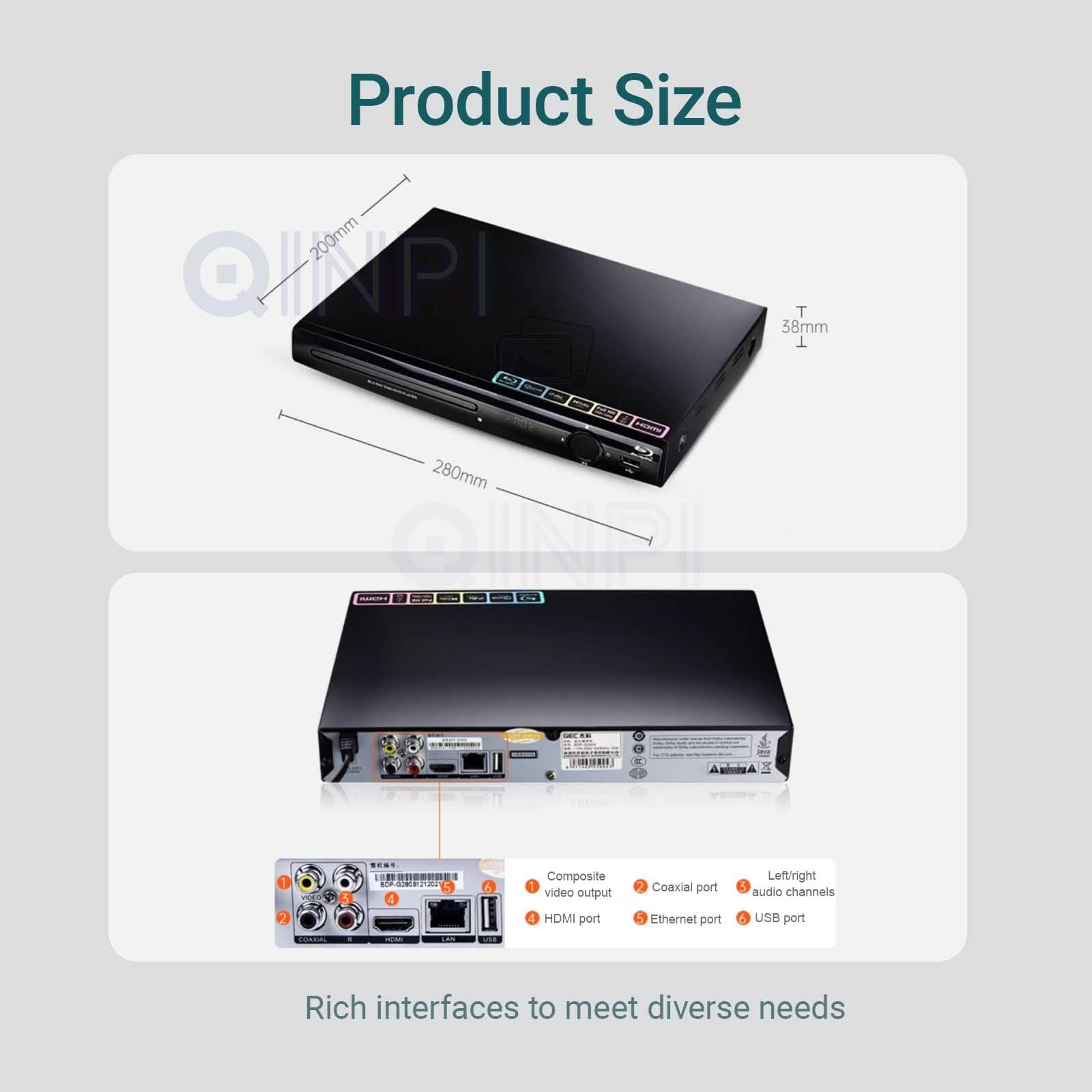 Reproductor de DVD HDMI, Reproductor de DVD 1080P sin región, para TV, con Cable HDMI, Control Remoto, Entrada USB, Compatible con reproducción de BLU-Ray, DVD, CD y VCD