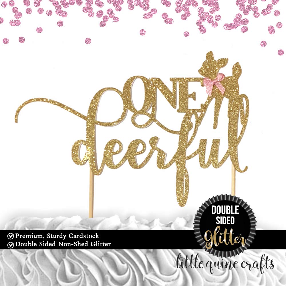 1 pc ONEdeerful script baby deer fawn DOUBLE SIDED Gold Glitter Cake Topper for first Birthday girl cake smash party deer woodland bohemian native tribal